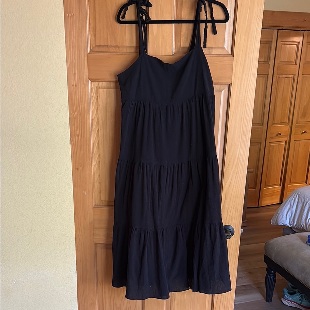 Madewell Black Midi Dress | Size Large | Tie Shoulder Spaghetti Straps